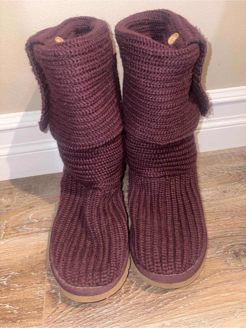 UGG Women's Knit Boot Slippers in Deep Maroon